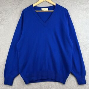 King Deer Sweater Mens Large Blue 100% Cashmere V Neck Pullover Knit Lightweight